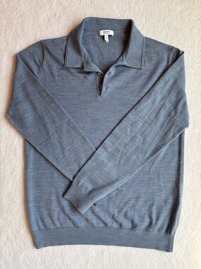 Reiss Men's Marino Wool Polo Sweater in Blue-Gray